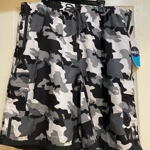 Men’s Black and white camo swimming trunks 4XL